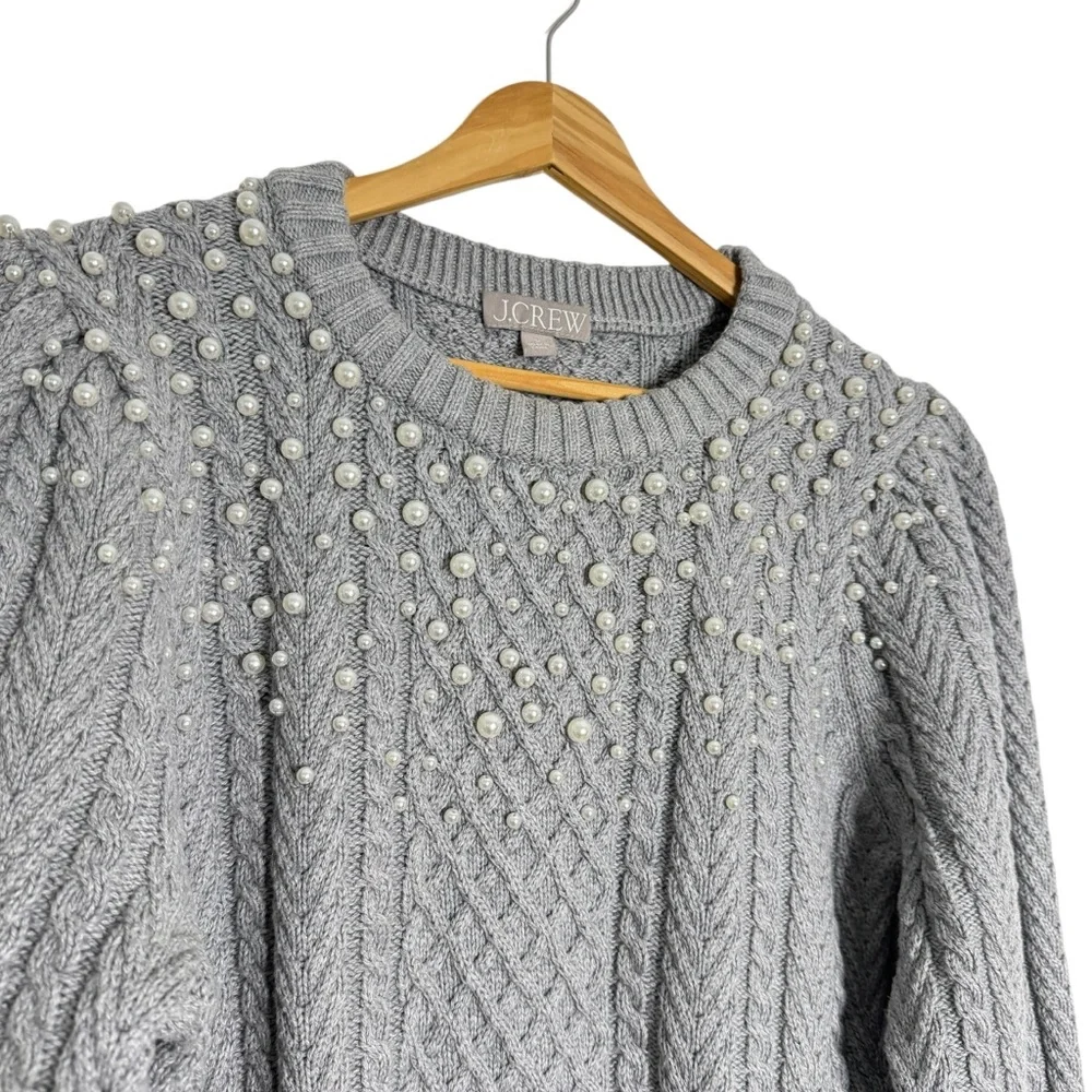 J.Crew Pearl Embellished Cotton Cable‎ Knit Sweater